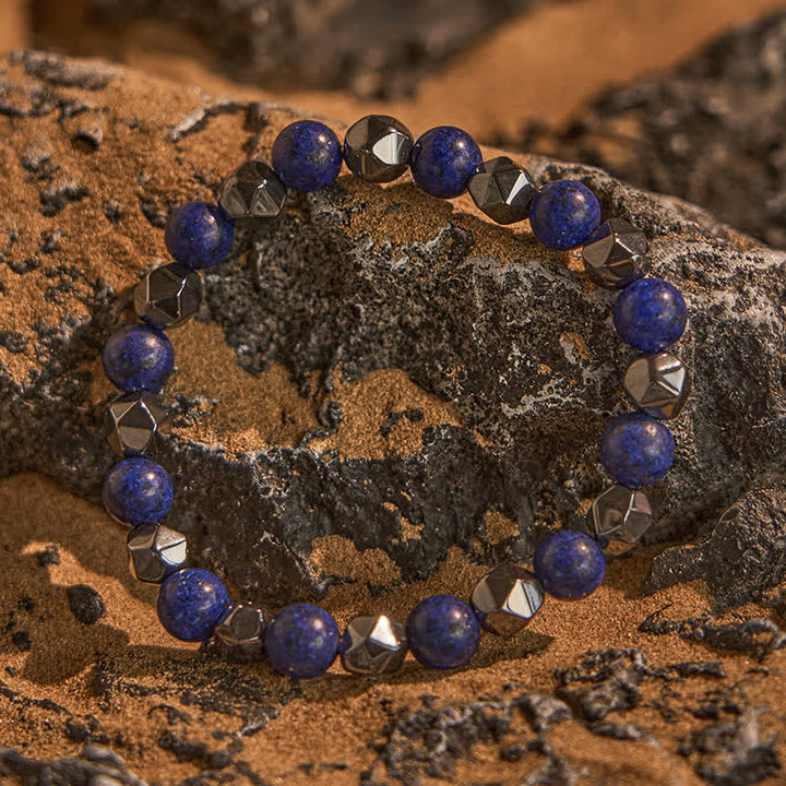 Bracelet en perles d'hématite et de lapis-lazuli naturelles Olivenorma