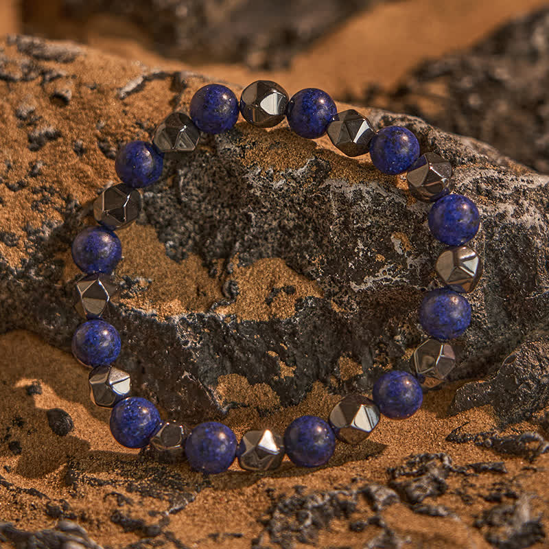Bracelet en perles d'hématite et de lapis-lazuli naturelles Olivenorma
