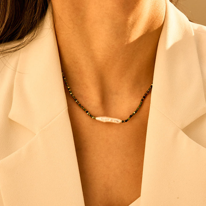 Collier de perles de style bohème en pierres précieuses à facettes Olivenorma Narce