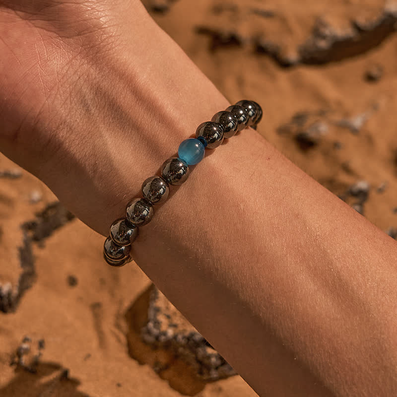 Bracelet de perles en pierre œil de chat bleu hématite Olivenorma