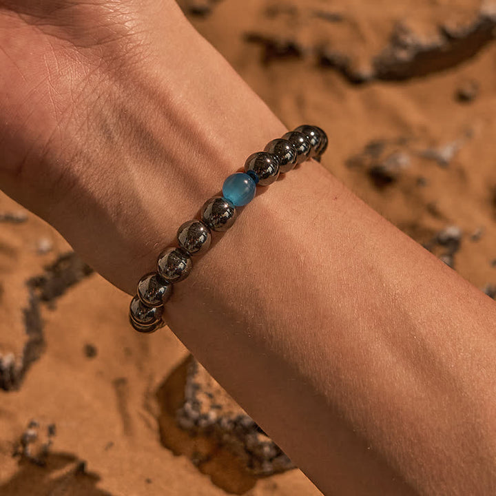 Bracelet de perles en pierre œil de chat bleu hématite Olivenorma