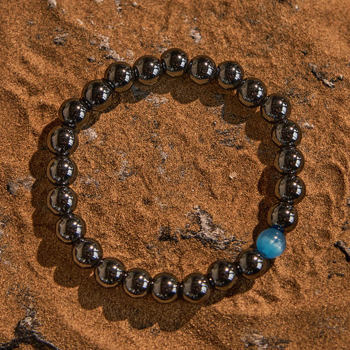 Bracelet de perles en pierre œil de chat bleu hématite Olivenorma