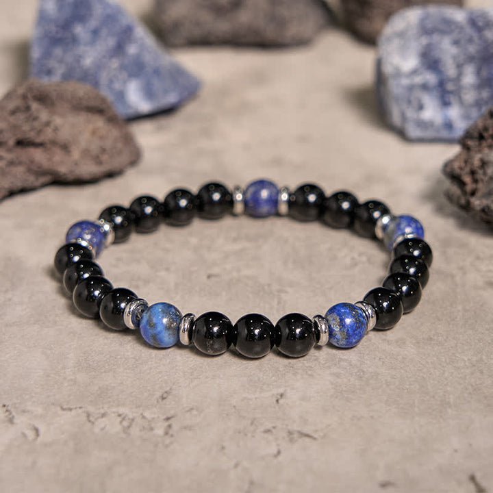 Bracelet en perles d'onyx noir naturel et de lapis-lazuli Olivenorma
