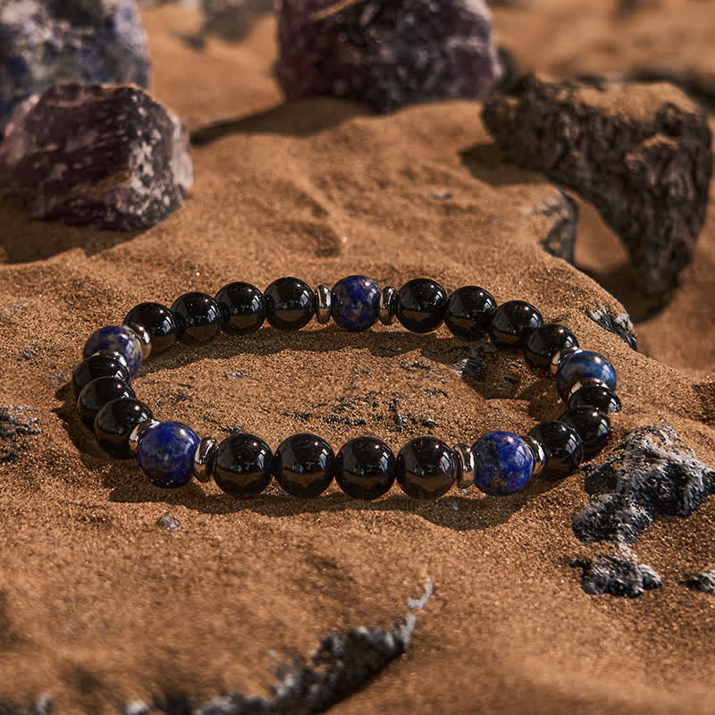Bracelet en perles d'onyx noir naturel et de lapis-lazuli Olivenorma