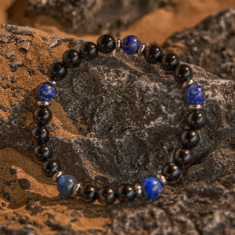 Bracelet en perles d'onyx noir naturel et de lapis-lazuli Olivenorma