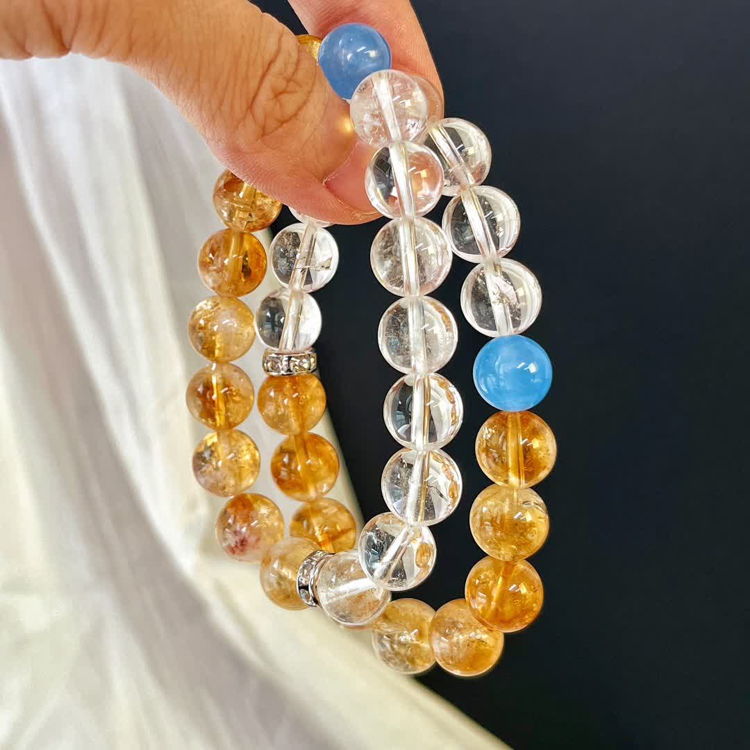 Bracelet Olivenorma en perles de cristal aigue-marine et citrine de 10 cm