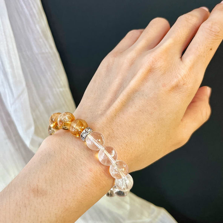 Bracelet Olivenorma en perles de cristal aigue-marine et citrine de 10 cm