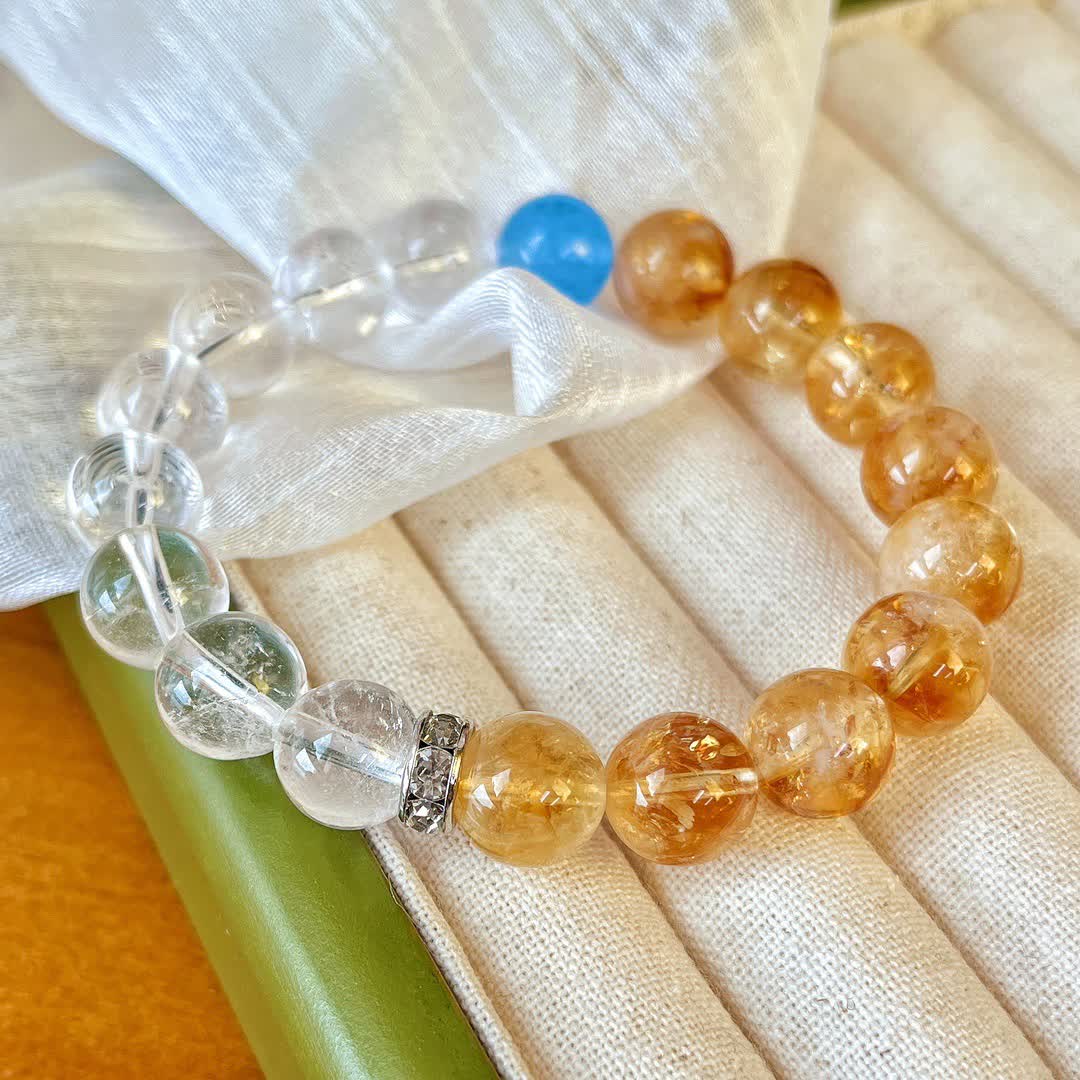Bracelet Olivenorma en perles de cristal aigue-marine et citrine de 10 cm