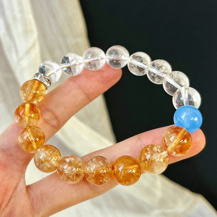 Bracelet Olivenorma en perles de cristal aigue-marine et citrine de 10 cm