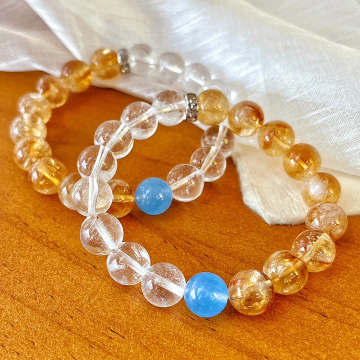 Bracelet Olivenorma en perles de cristal aigue-marine et citrine de 10 cm