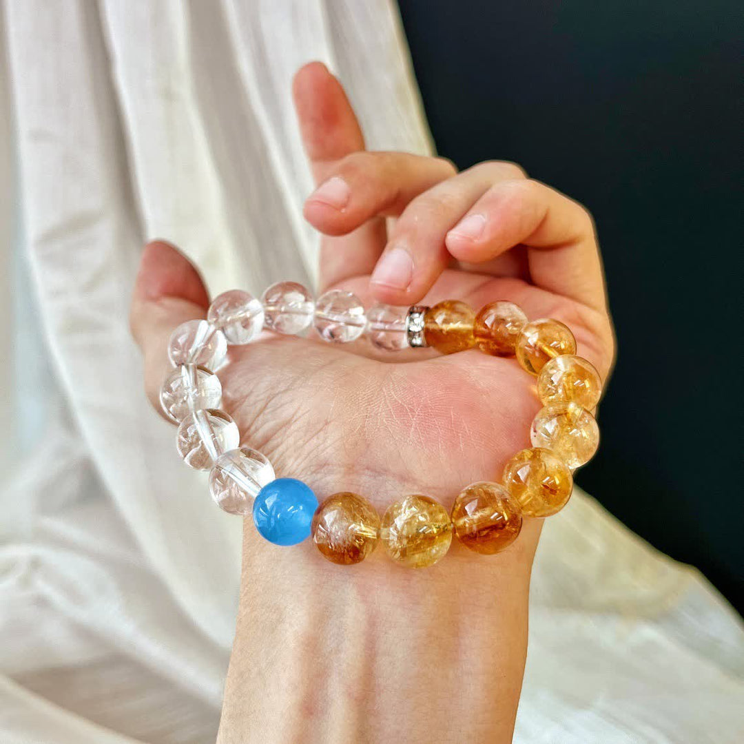 Bracelet Olivenorma en perles de cristal aigue-marine et citrine de 10 cm