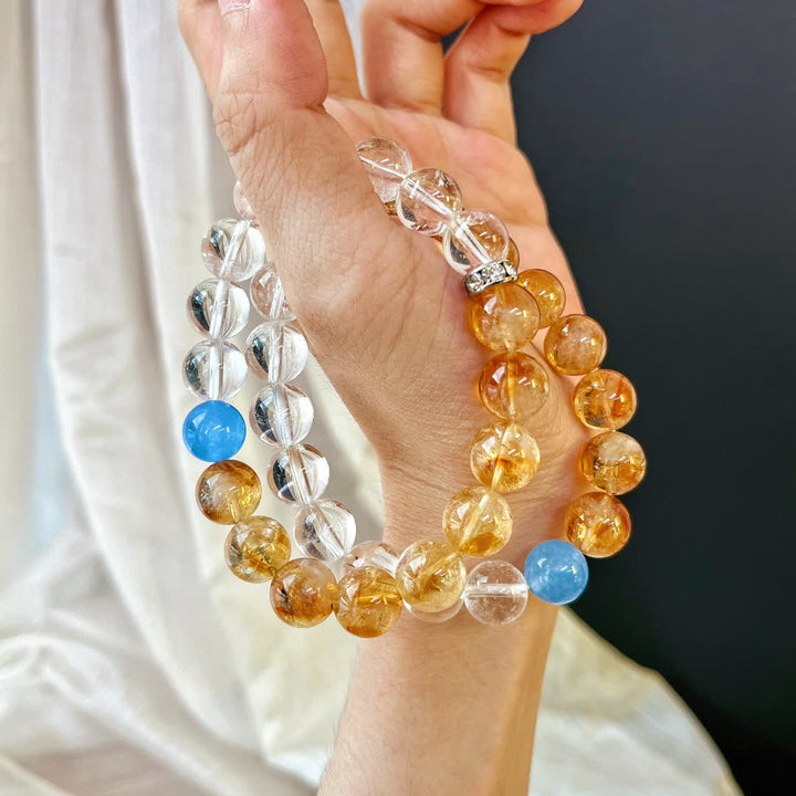 Bracelet Olivenorma en perles de cristal aigue-marine et citrine de 10 cm