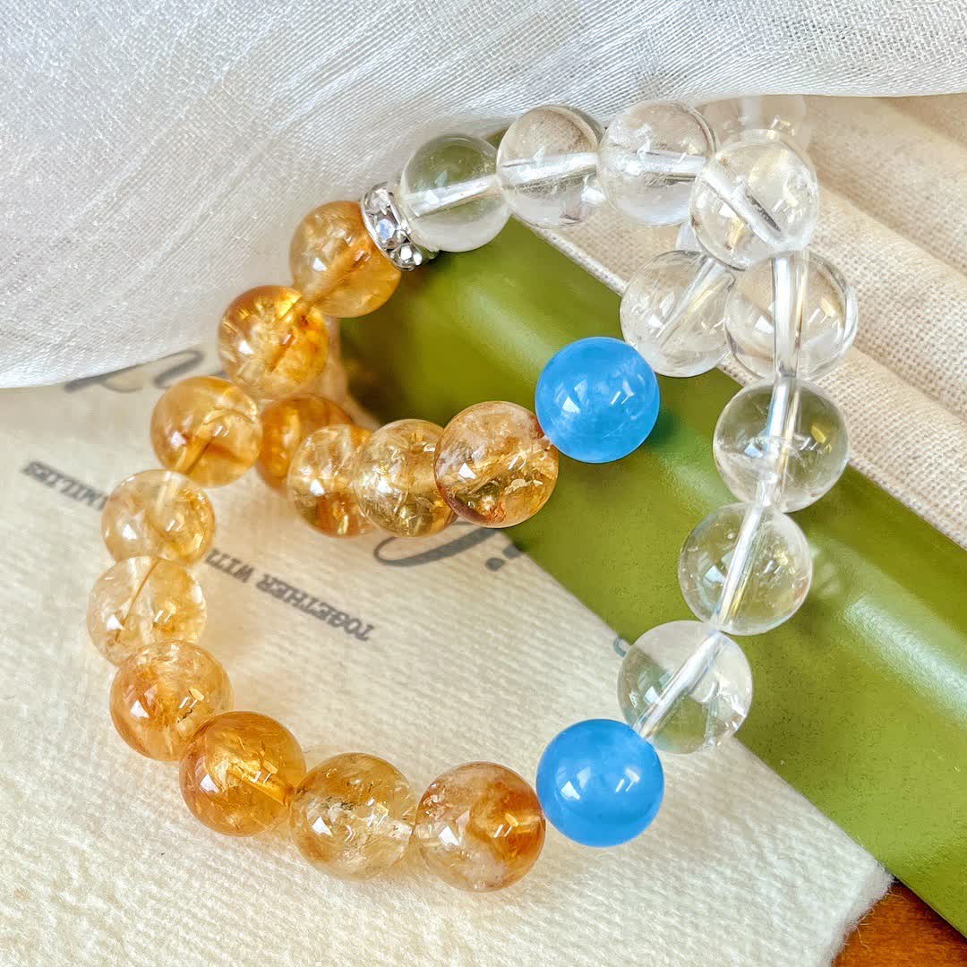 Bracelet Olivenorma en perles de cristal aigue-marine et citrine de 10 cm