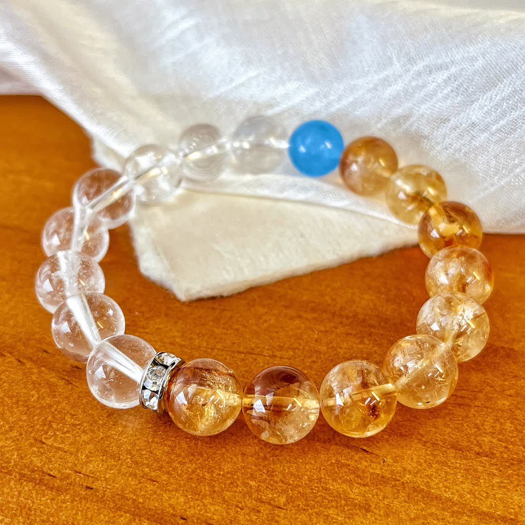 Bracelet Olivenorma en perles de cristal aigue-marine et citrine de 10 cm