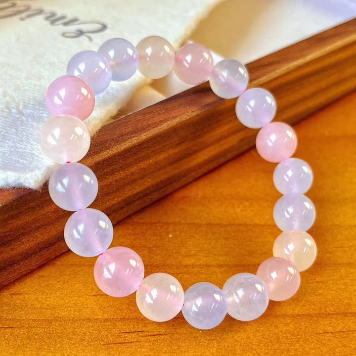 Bracelet en perles de calcédoine bleue et de quartz rose naturel Olivenorma