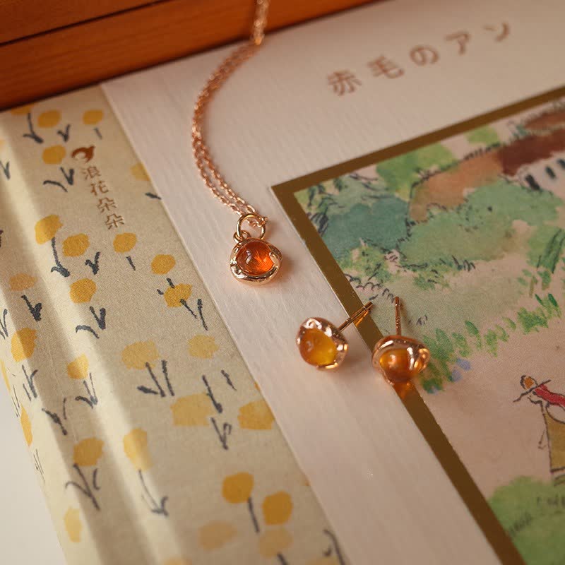 Ensemble de bijoux exquis et simple avec boucles d'oreilles et collier en ambre Olivenorma