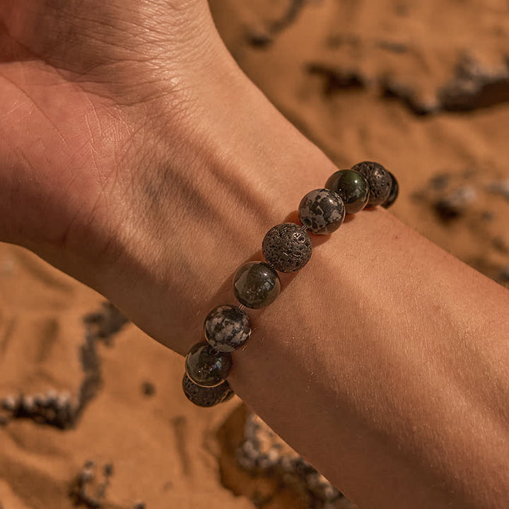 Bracelet de perles en pierre de lave obsidienne et jaspe gris Olivenorma