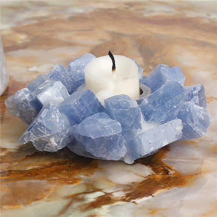 Bougeoir décoratif en calcite bleue naturelle Olivenorma