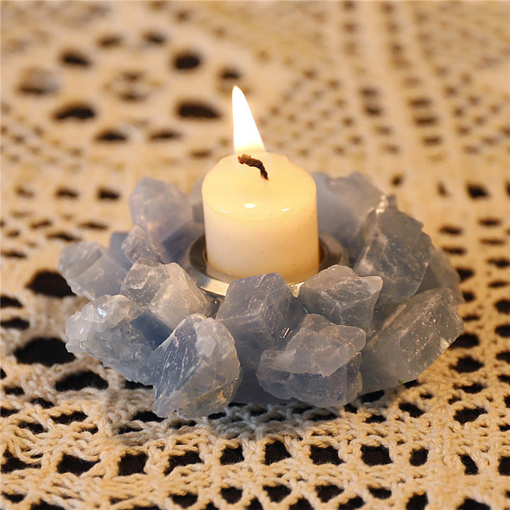 Bougeoir décoratif en calcite bleue naturelle Olivenorma