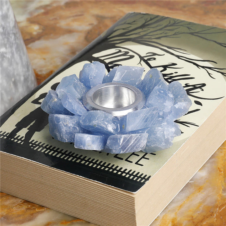 Bougeoir décoratif en calcite bleue naturelle Olivenorma