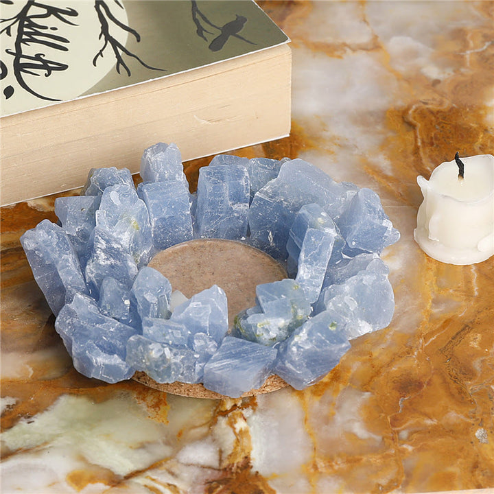 Bougeoir décoratif en calcite bleue naturelle Olivenorma