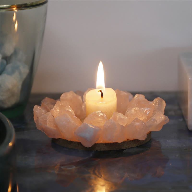 Bougeoir décoratif en quartz rose naturel Olivenorma