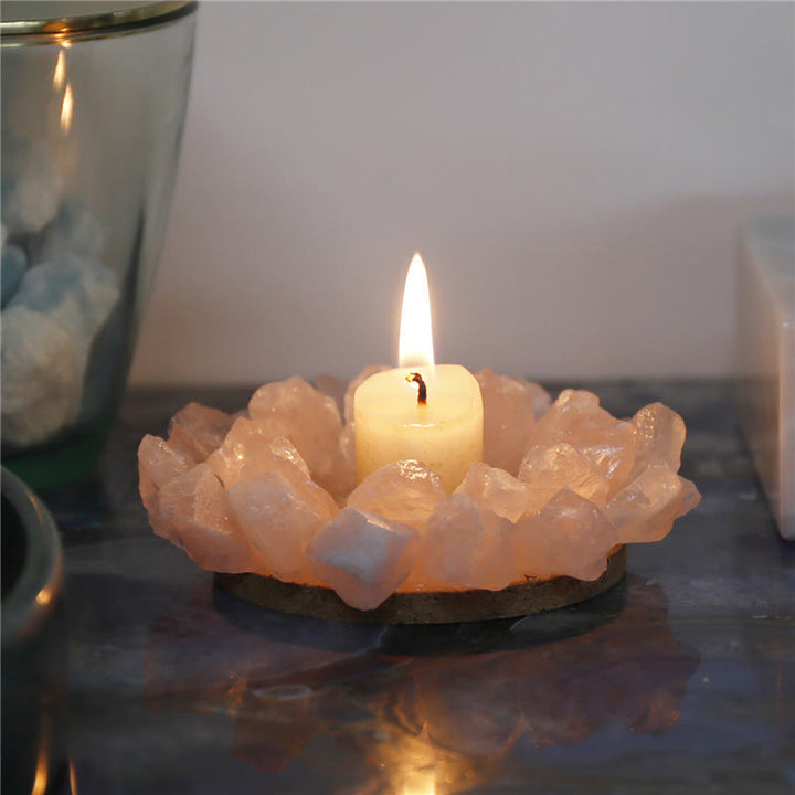 Bougeoir décoratif en quartz rose naturel Olivenorma