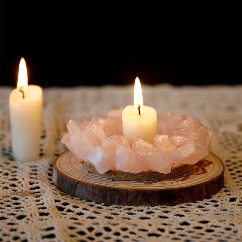 Bougeoir décoratif en quartz rose naturel Olivenorma