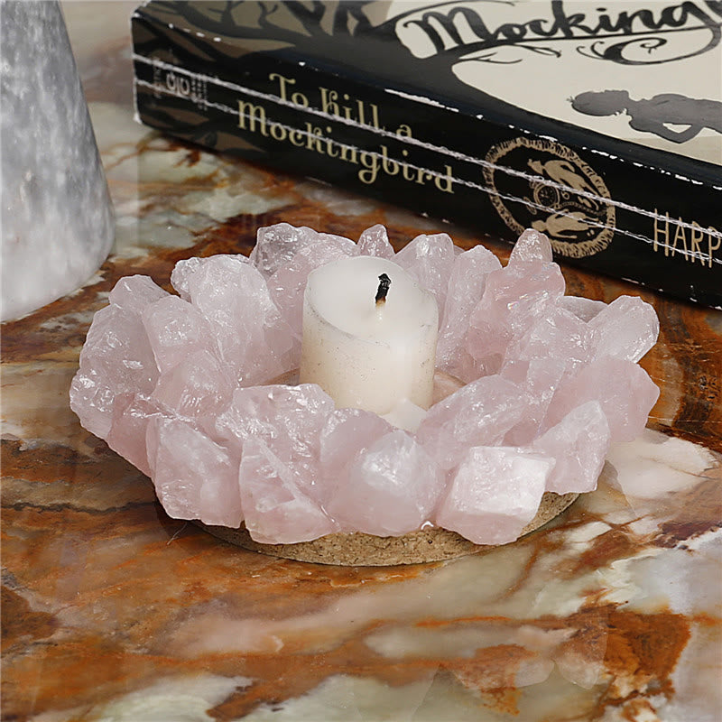 Bougeoir décoratif en quartz rose naturel Olivenorma