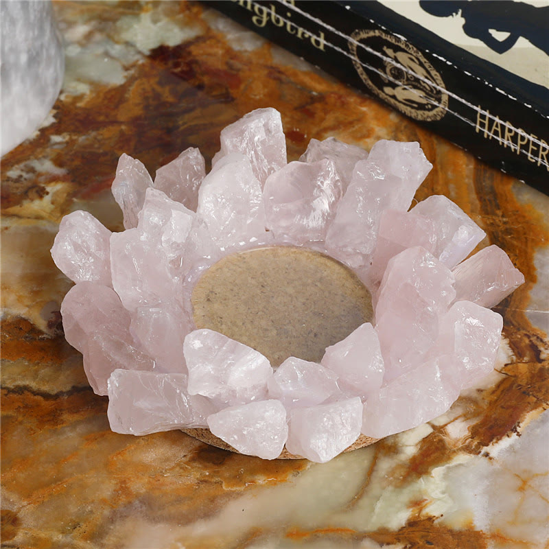 Bougeoir décoratif en quartz rose naturel Olivenorma