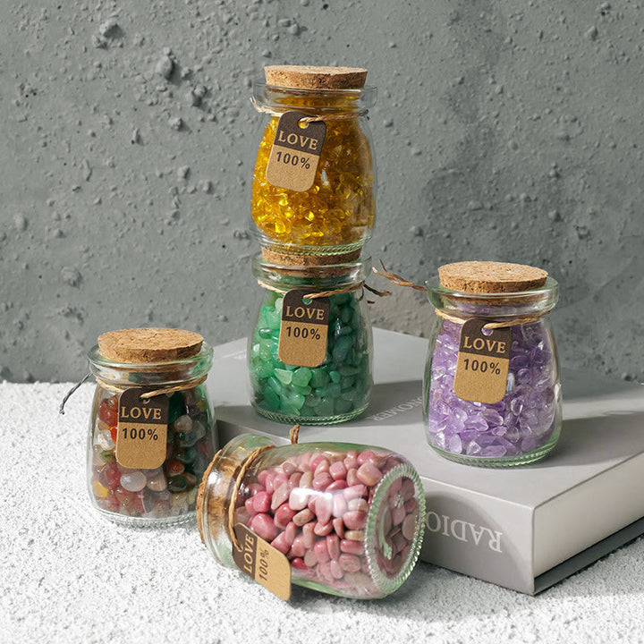 Bouteille à souhaits en cristal de gravier et pierres précieuses naturelles Olivenorma