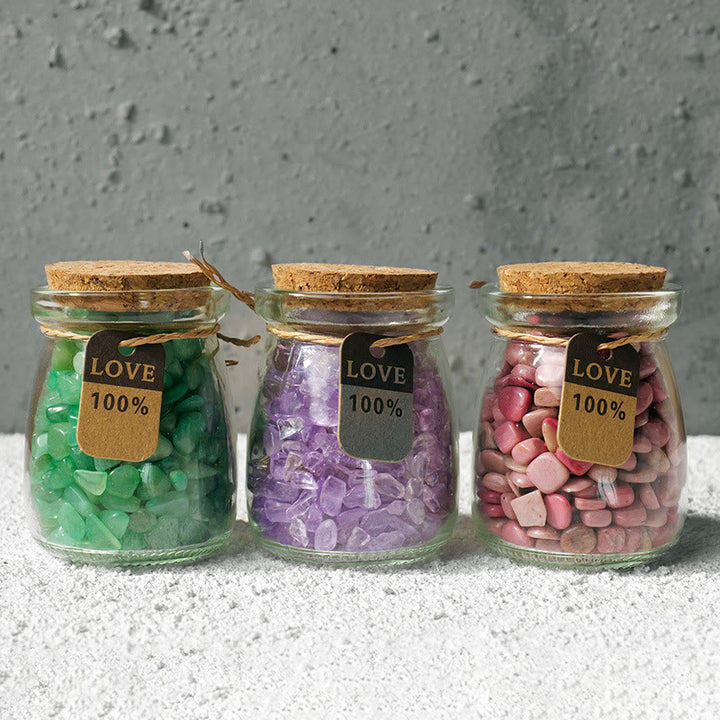 Bouteille à souhaits en cristal de gravier et pierres précieuses naturelles Olivenorma