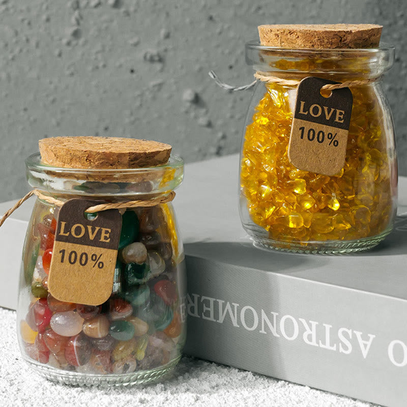 Bouteille à souhaits en cristal de gravier et pierres précieuses naturelles Olivenorma