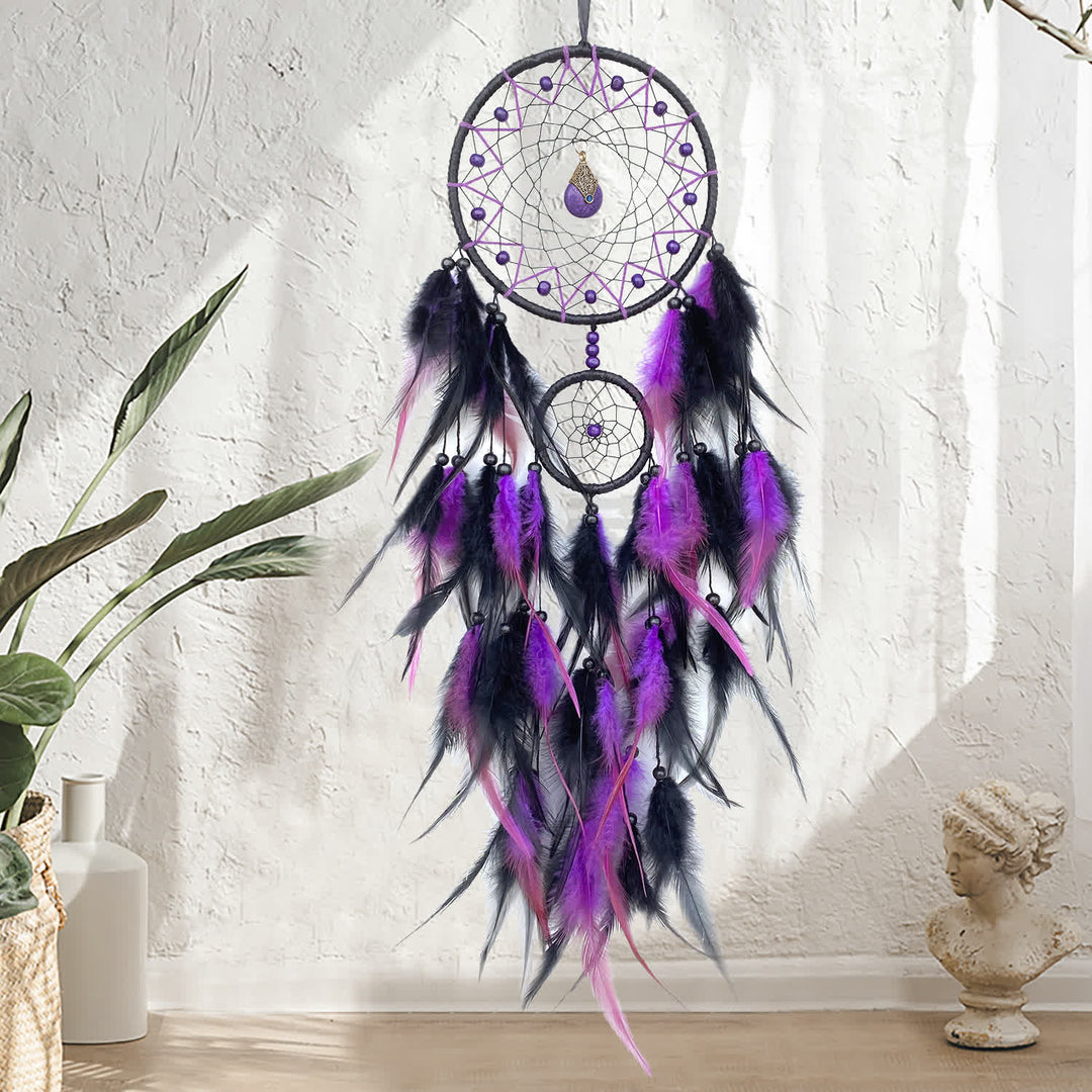 Pendentif attrape-rêves en pierre naturelle à double anneau Olivenorma