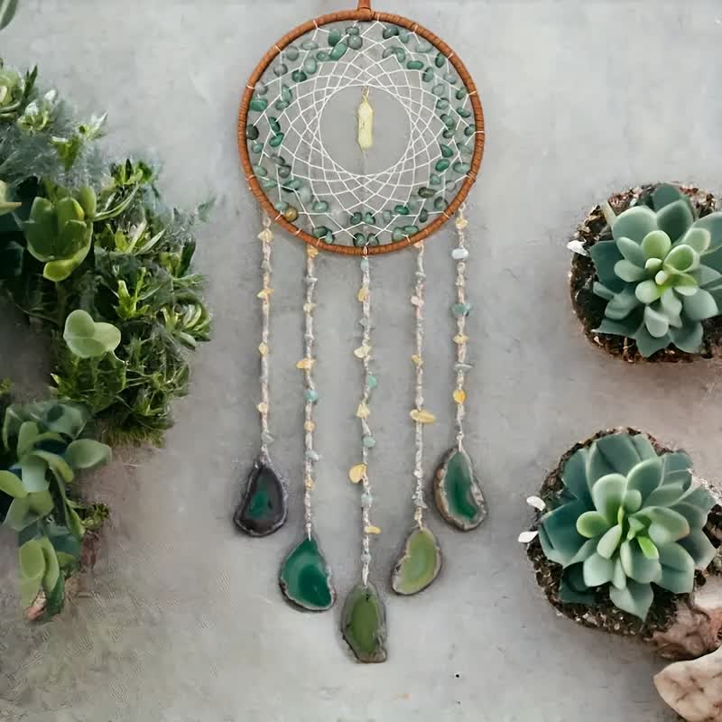 Pendentif attrape-rêves en pierre naturelle d'aventurine verte Olivenorma