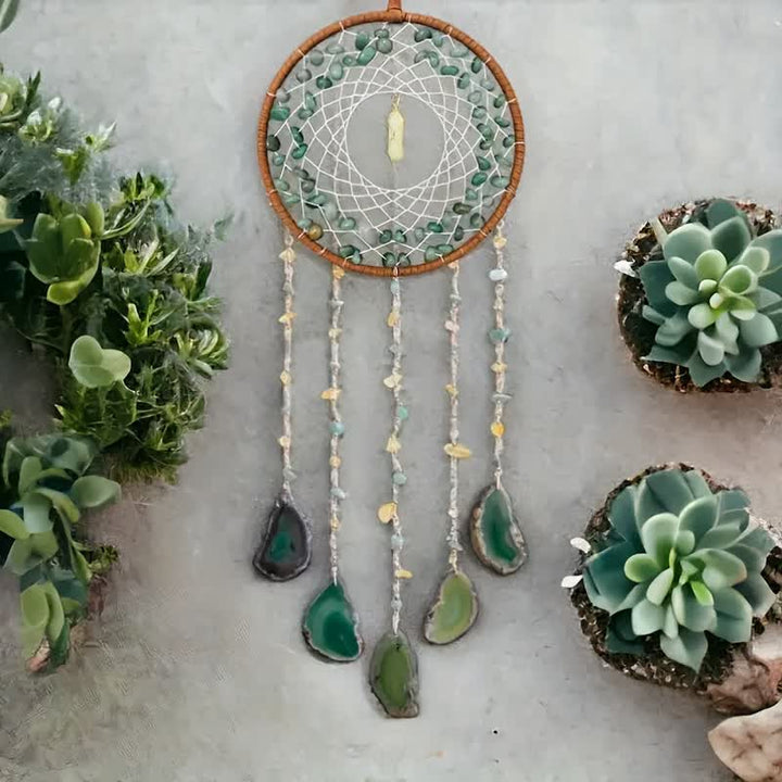 Pendentif attrape-rêves en pierre naturelle d'aventurine verte Olivenorma