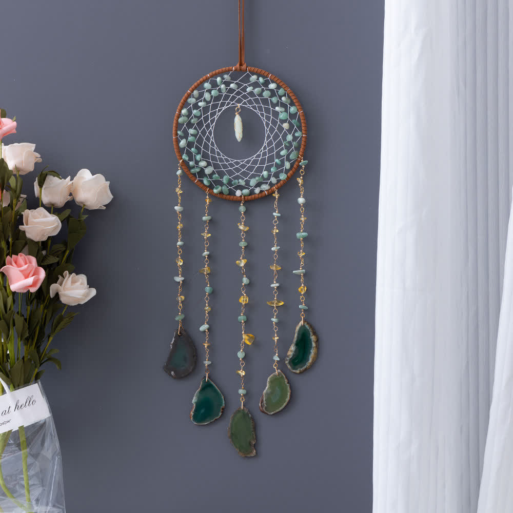 Pendentif attrape-rêves en pierre naturelle d'aventurine verte Olivenorma