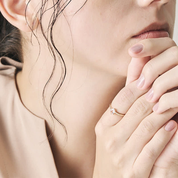 Bague simple incrustée de quartz rose et de fluorite verte Olivenorma