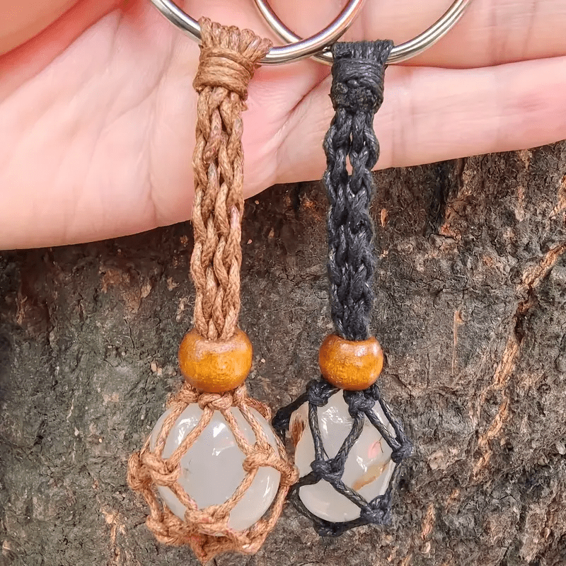 Porte-clés en filet de coton tissé réglable en pierre brute Olivenorma