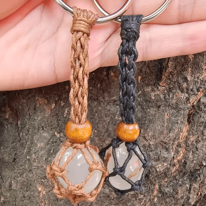 Porte-clés en filet de coton tissé réglable en pierre brute Olivenorma