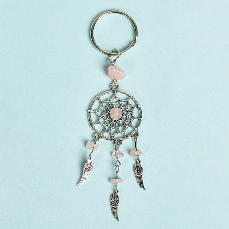 Porte-clés attrape-rêves en mini pierres précieuses naturelles Olivenorma - Quartz rose - image 1