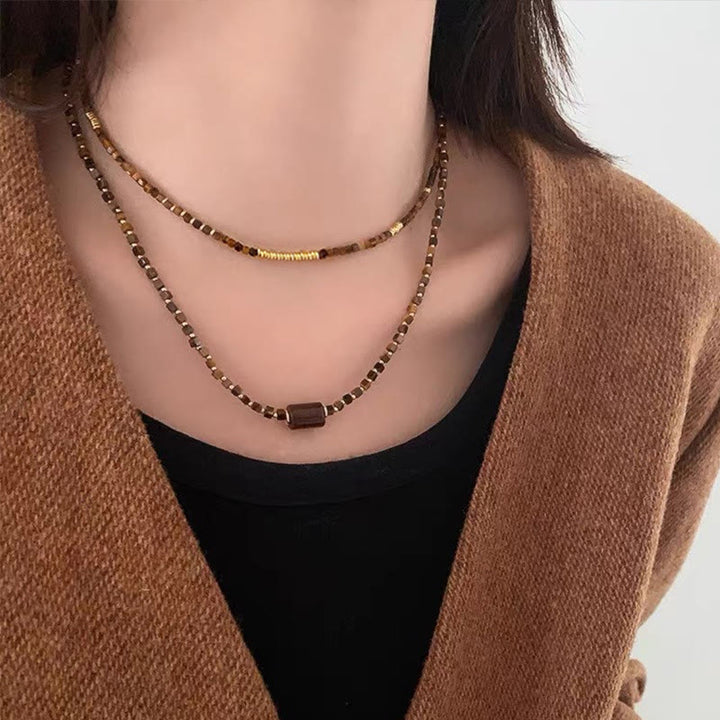 Ensemble de bijoux avec bracelet et collier en perles de pierre œil de tigre Olivenorma