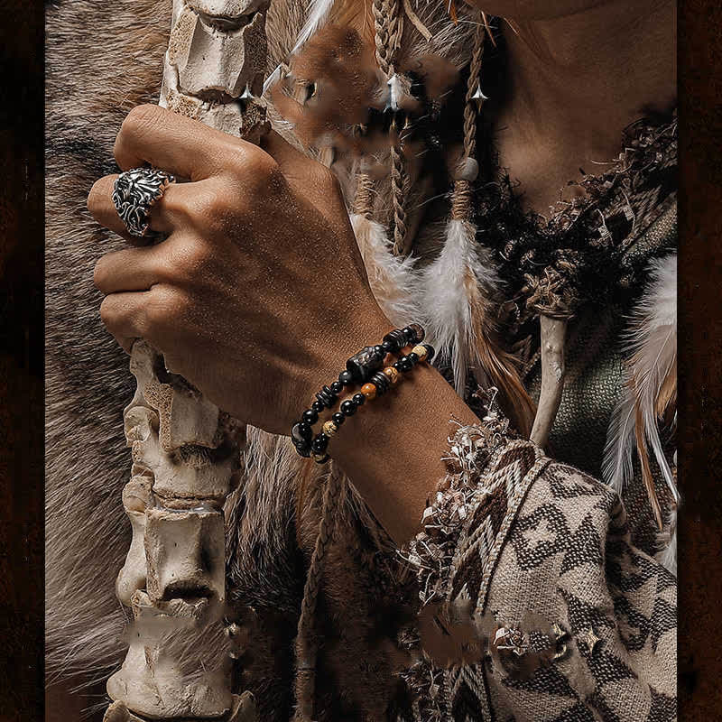 Bracelet empilable de perles en jaspe et obsidienne Olivenorma