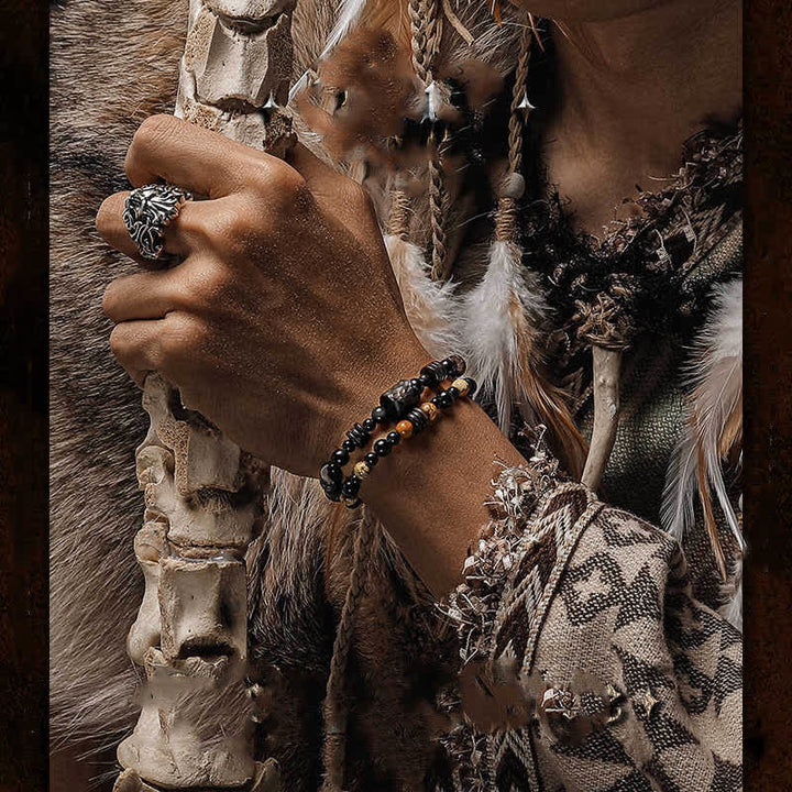 Bracelet empilable de perles en jaspe et obsidienne Olivenorma