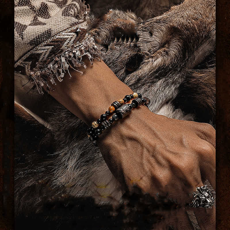 Bracelet empilable de perles en jaspe et obsidienne Olivenorma