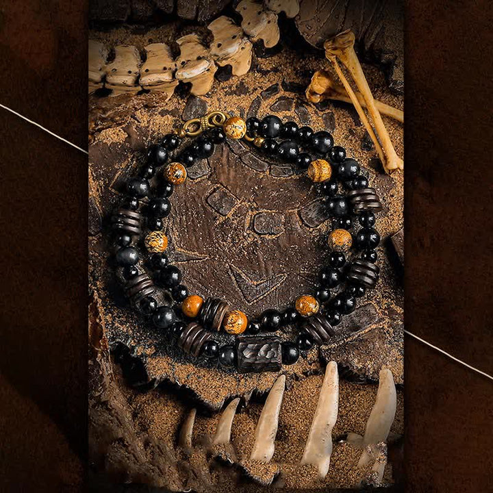 Bracelet empilable de perles en jaspe et obsidienne Olivenorma