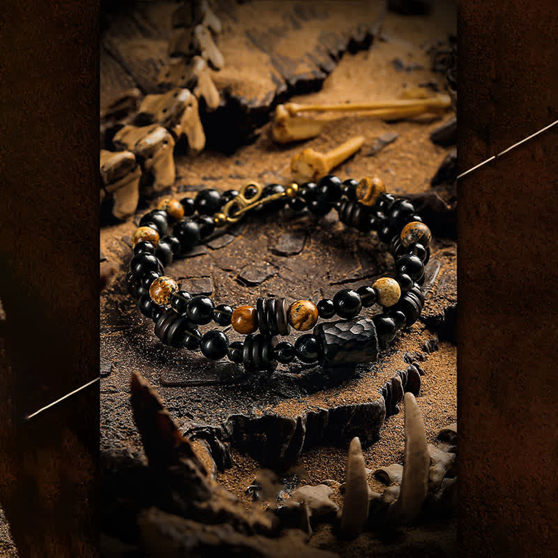 Bracelet empilable de perles en jaspe et obsidienne Olivenorma