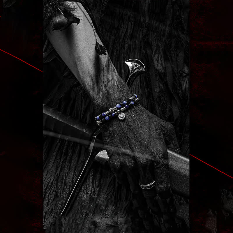 Bracelet en perles d'hématite, d'obsidienne et de sodalite Olivenorma « Dark Ray »