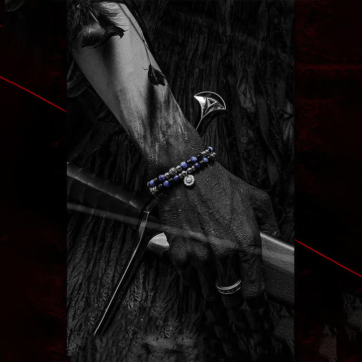 Bracelet en perles d'hématite, d'obsidienne et de sodalite Olivenorma « Dark Ray »