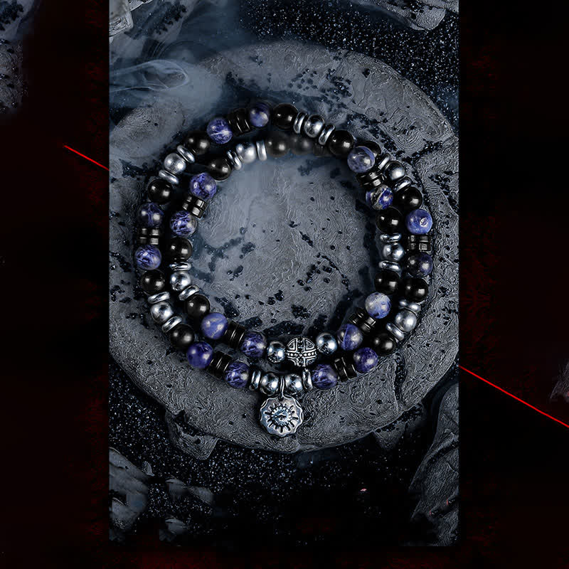 Bracelet en perles d'hématite, d'obsidienne et de sodalite Olivenorma « Dark Ray »